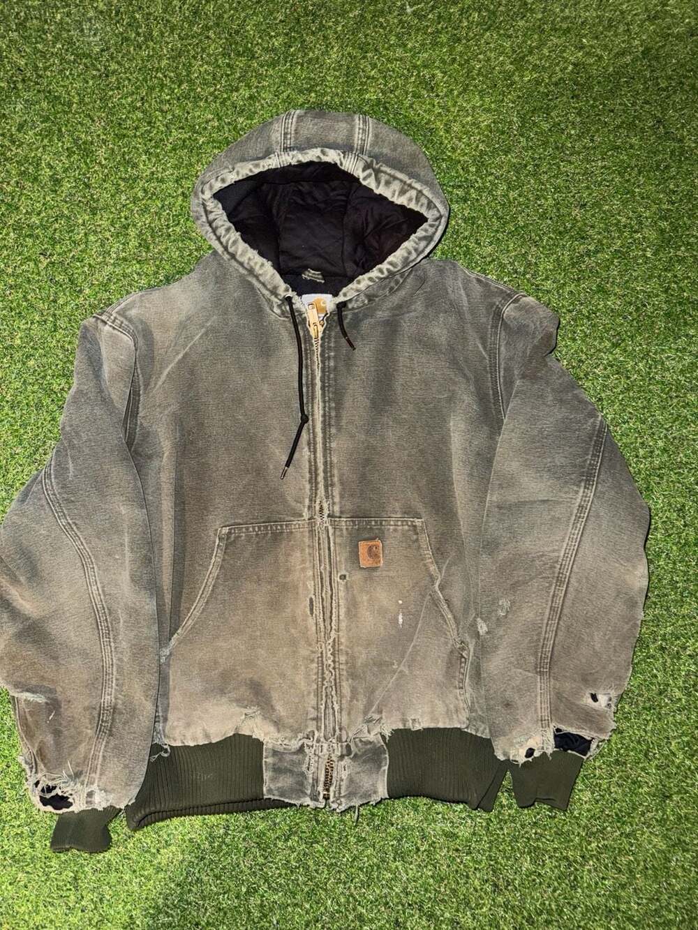 Vintage Carhartt Active Jacket Thermal Lined Green Canvas Hooded Workwear